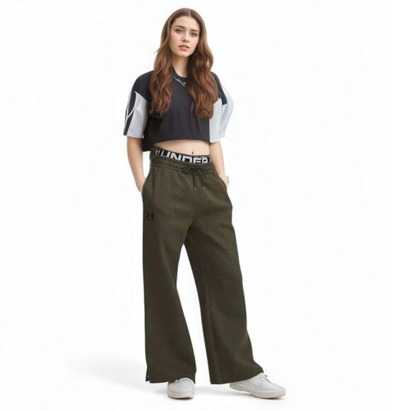 Under Armour Women's Icon Fleece Wide Leg Pants Dance Baggy Gray S - Picture 1 of 7